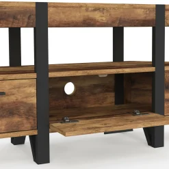 Meuble TV 110 cm d'angle bois pied épingle avec tiroirs