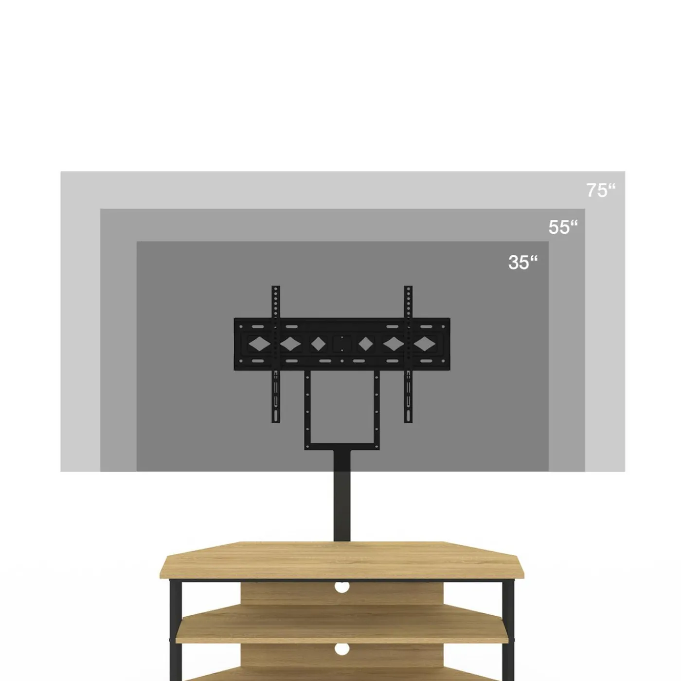 Meuble TV 100 cm d'angle design industriel avec étagères et support TV réglable de 32 à 70 pouces