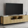 Meuble TV 180 cm design industriel 2 portes 2 tiroirs