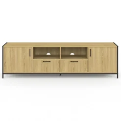 Meuble TV 180 cm design industriel 2 portes 2 tiroirs