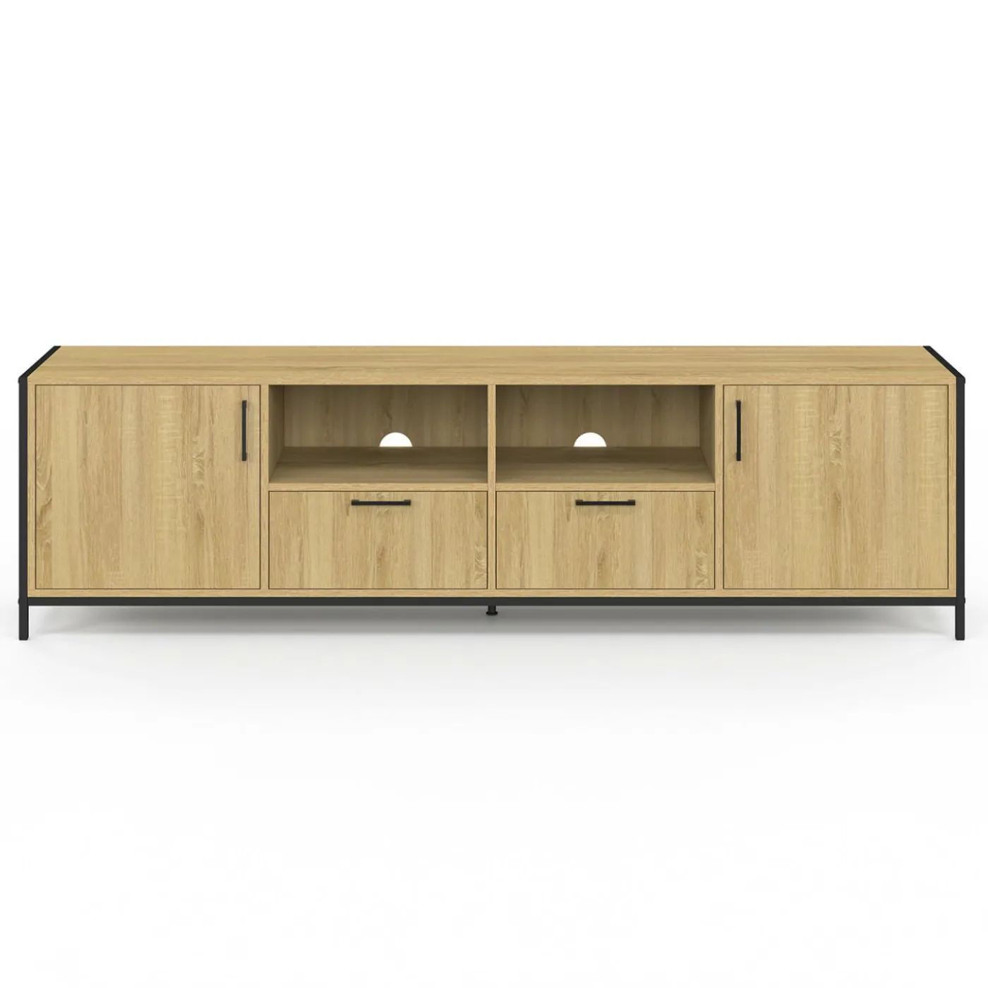 Meuble TV 180 cm design industriel 2 portes 2 tiroirs