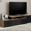 Meuble TV 140-180 cm modulable d'angle rotatif bois et noir