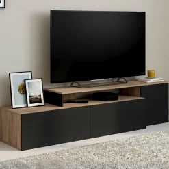 Meuble TV 140-180 cm modulable d'angle rotatif bois et noir