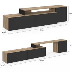 Meuble TV 140-180 cm modulable d'angle rotatif bois et noir