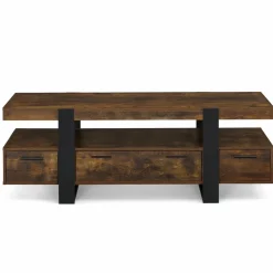 Meuble TV 140 cm noir et bois effet vieilli avec rangement