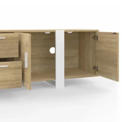 Meuble TV 180 cm PHOENIX 4 portes + 2 tiroirs bois et blanc