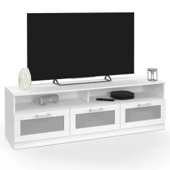 Meuble tv 140 cm portes givrées blanc