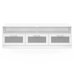Meuble tv 140 cm portes givrées blanc