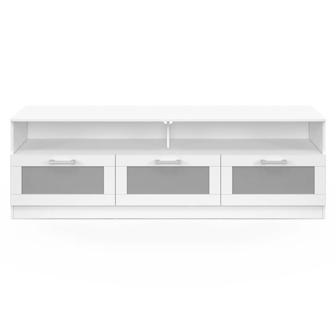 Meuble tv 140 cm portes givrées blanc