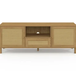 Meuble TV 140 cm vintage 3 portes effet naturel cannage