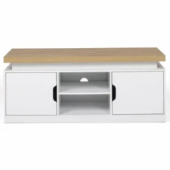 Meuble TV à LEDS blanc et bois avec 2 portes 110 cm