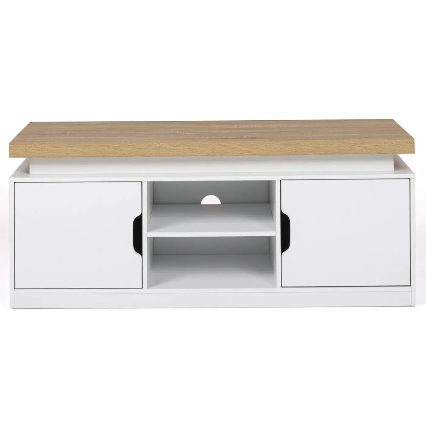 Meuble TV à LEDS blanc et bois avec 2 portes 110 cm