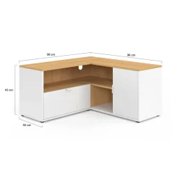 Meuble TV 90 x 90 cm d'angle façon hêtre et blanc