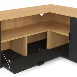 Meuble TV 90 x 90 cm d'angle façon hêtre et noir