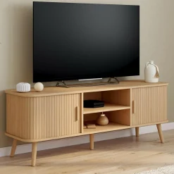 Meuble TV avec portes coulissantes lattes