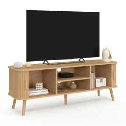 Meuble TV avec portes coulissantes lattes
