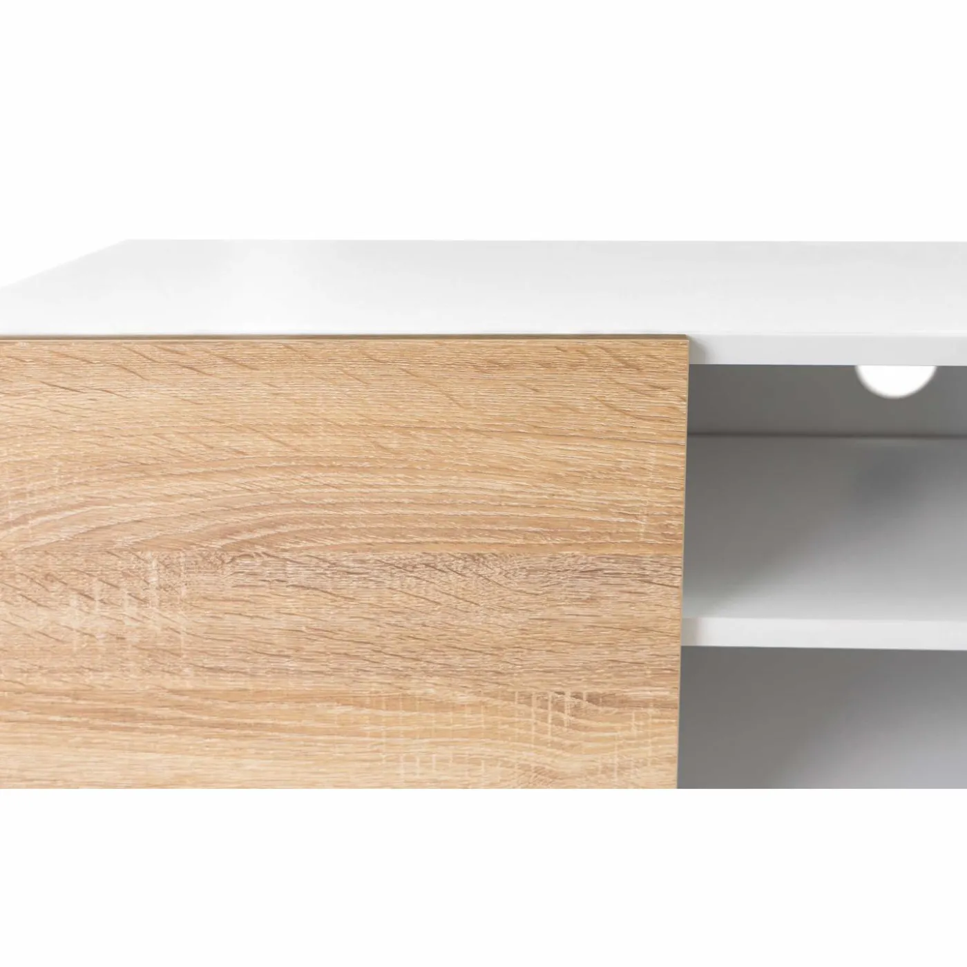 Meuble TV blanc et imitation hêtre