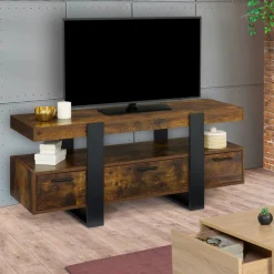 Meuble TV bois effet vieilli et noir avec tiroirs