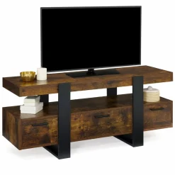 Meuble TV bois effet vieilli et noir avec tiroirs