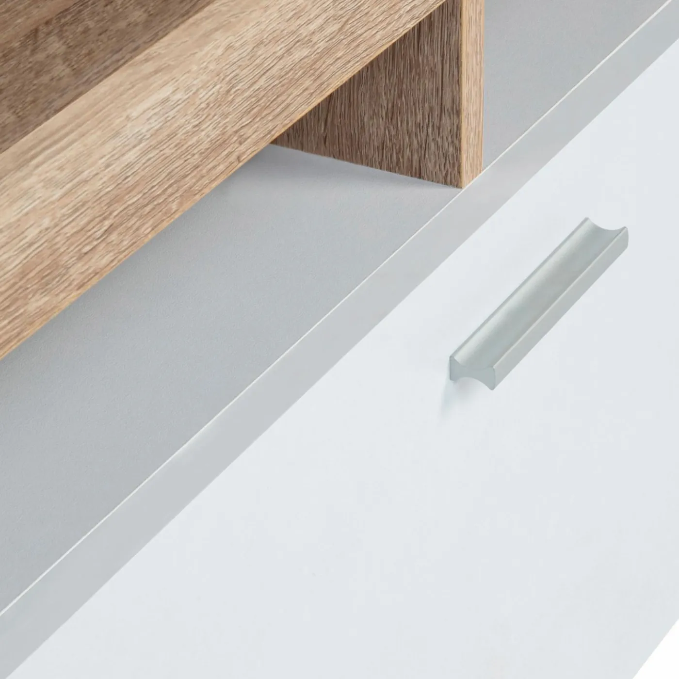 Meuble TV bois et placard blanc moderne