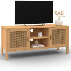 Meuble TV cannage 110 cm avec 2 portes