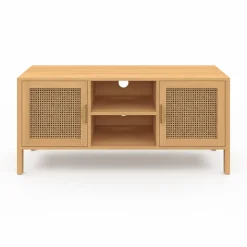 Meuble TV cannage 110 cm avec 2 portes