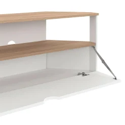 Meuble TV d'angle 100 cm en bois façon hêtre et blanc