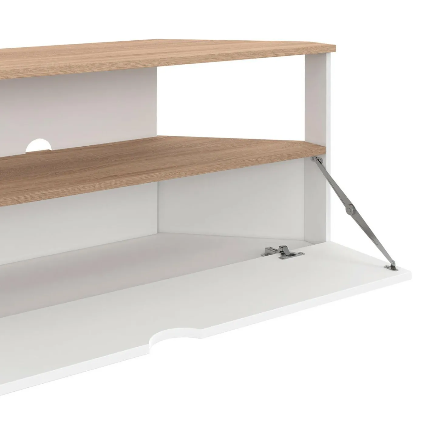 Meuble TV d'angle 100 cm en bois façon hêtre et blanc