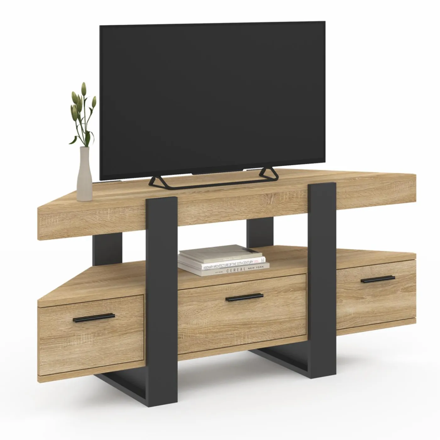 Meuble TV d'angle bois et noir