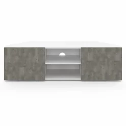 Meuble TV d'angle effet béton et blanc 110 cm