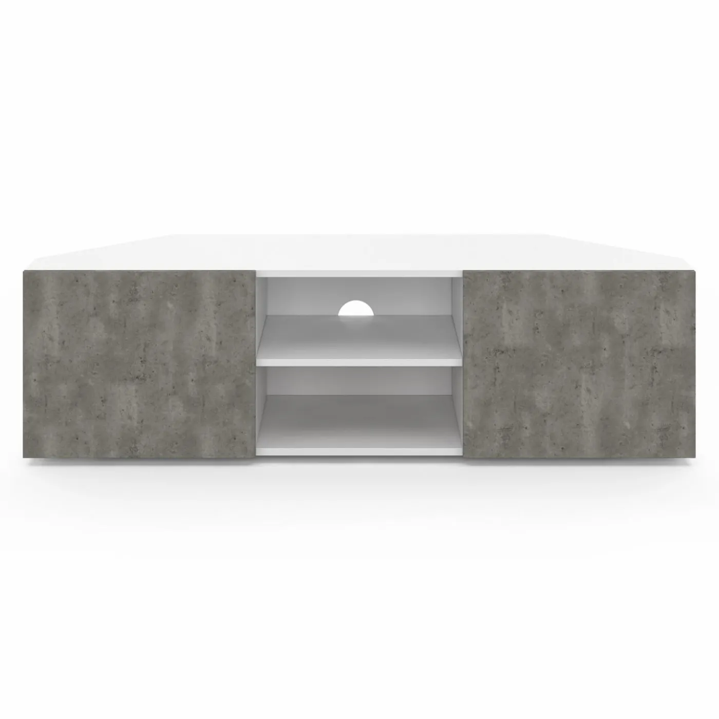 Meuble TV d'angle effet béton et blanc 110 cm