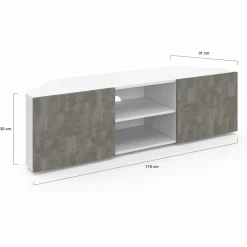 Meuble TV d'angle effet béton et blanc 110 cm