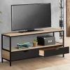 Meuble TV en bois et métal noir 2 tiroirs
