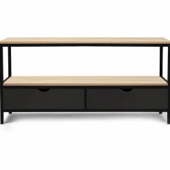 Meuble TV en bois et métal noir 2 tiroirs