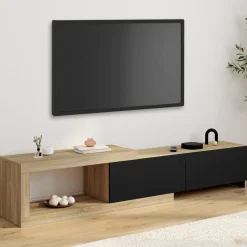 Meuble tv extensible 2 portes bois et noir