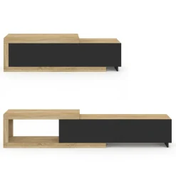 Meuble tv extensible 2 portes bois et noir