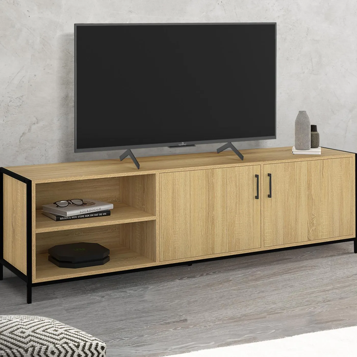 Meuble TV industriel 160 cm avec 2 portes