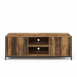 Meuble TV industriel 140 cm bois foncé avec 2 portes