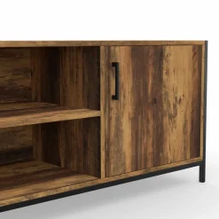 Meuble TV industriel 140 cm bois foncé avec 2 portes