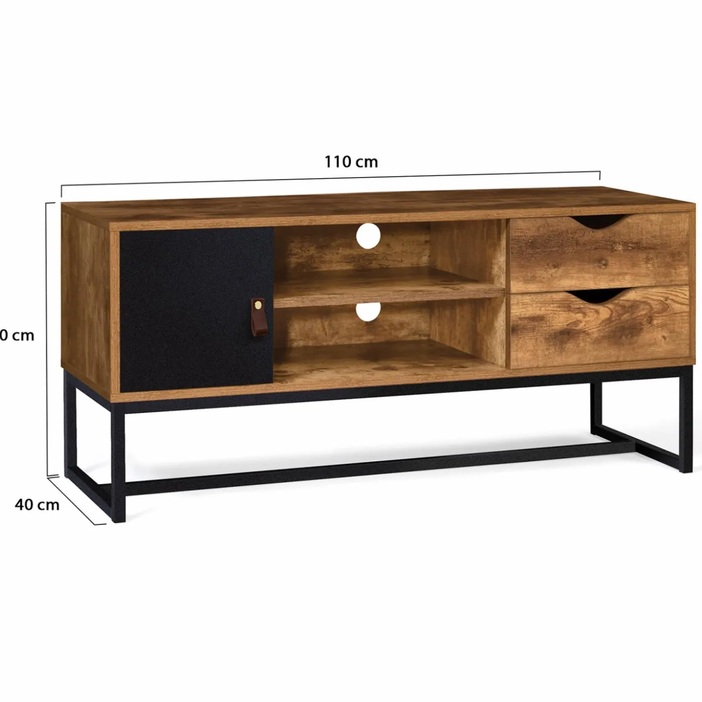 Meuble TV industriel bois métal 2 tiroirs avec placard