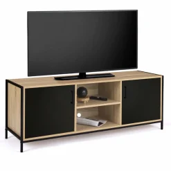 Meuble TV industriel métal et bois avec 2 portes