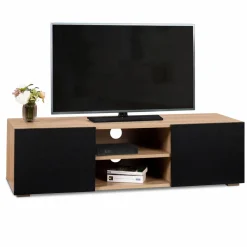 Meuble TV moderne noir et bois 113 cm