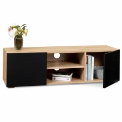 Meuble TV moderne noir et bois 113 cm