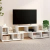 Meuble TV modulable 3 modules multifonction blanc et effet bois