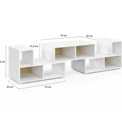 Meuble TV modulable 3 modules multifonction blanc et effet bois