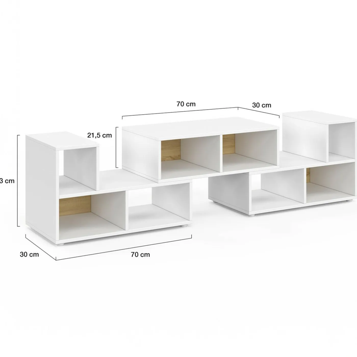 Meuble TV modulable 3 modules multifonction blanc et effet bois