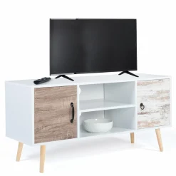 Meuble TV scandinave blanc 2 portes