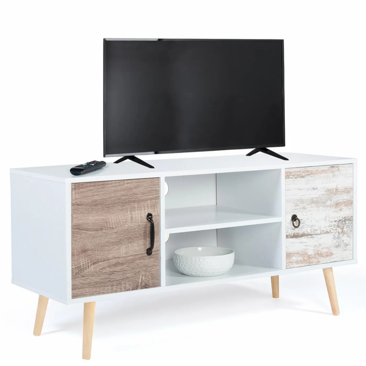 Meuble TV scandinave blanc 2 portes