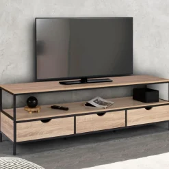 Meuble TV style industriel 3 tiroirs 160 cm