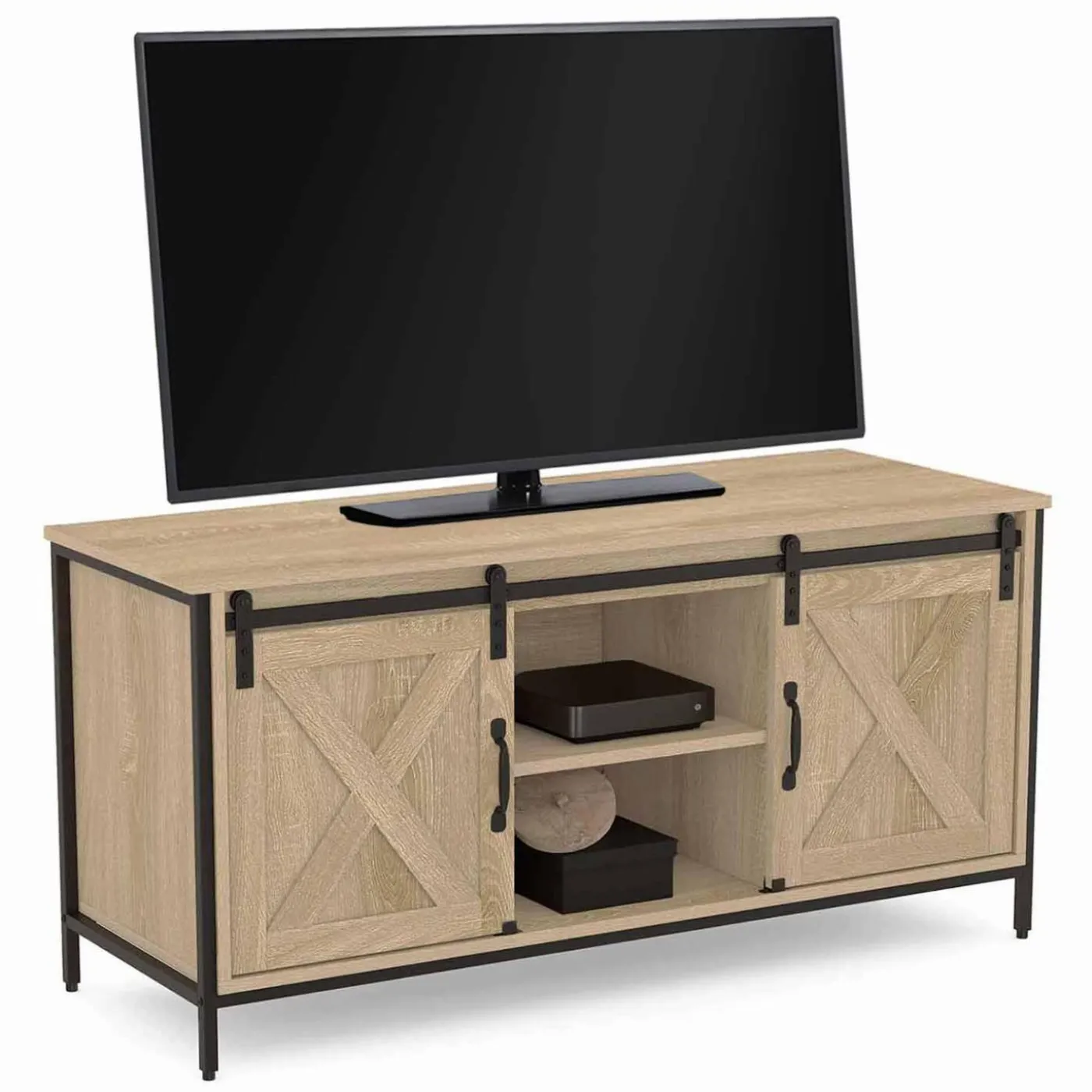 Meuble TV style industriel 2 portes grange coulissantes